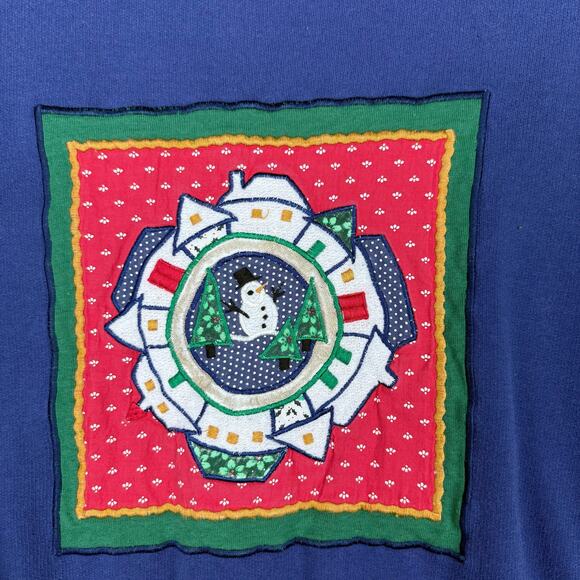 Vtg Ugly Christmas Sweatshirt Size 18W Quilted Applique Snowman Crewneck - Picture 4 of 5